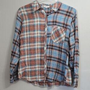 Womens Plaid Shirt - Blue and Brown Fall Maurices Button